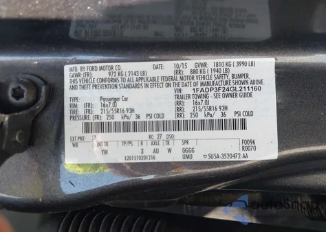 2016 Ford Focus Se from USA, damaged, VIN 1FADP3F24GL211160
